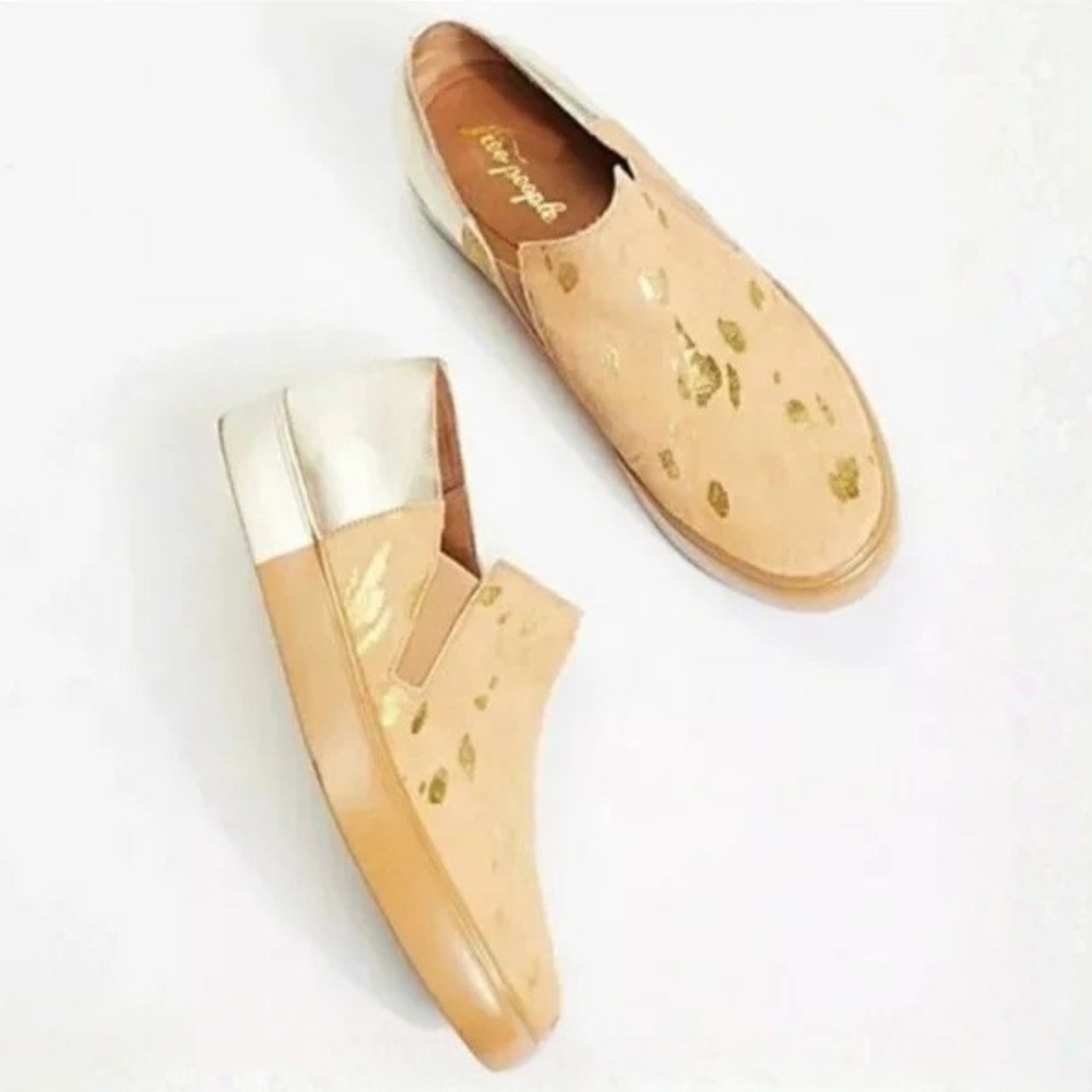 NEW Free People Calf‎ Hair Varsity Slip On Sneakers Size EU 39 / US 8.5 Gold